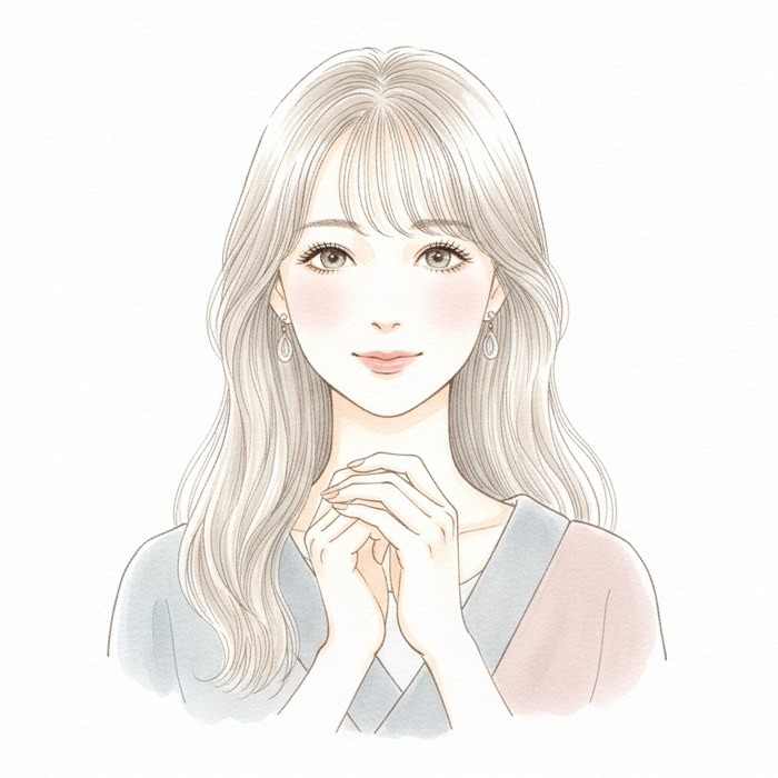 胸の前で手を合わせる女性のイラスト